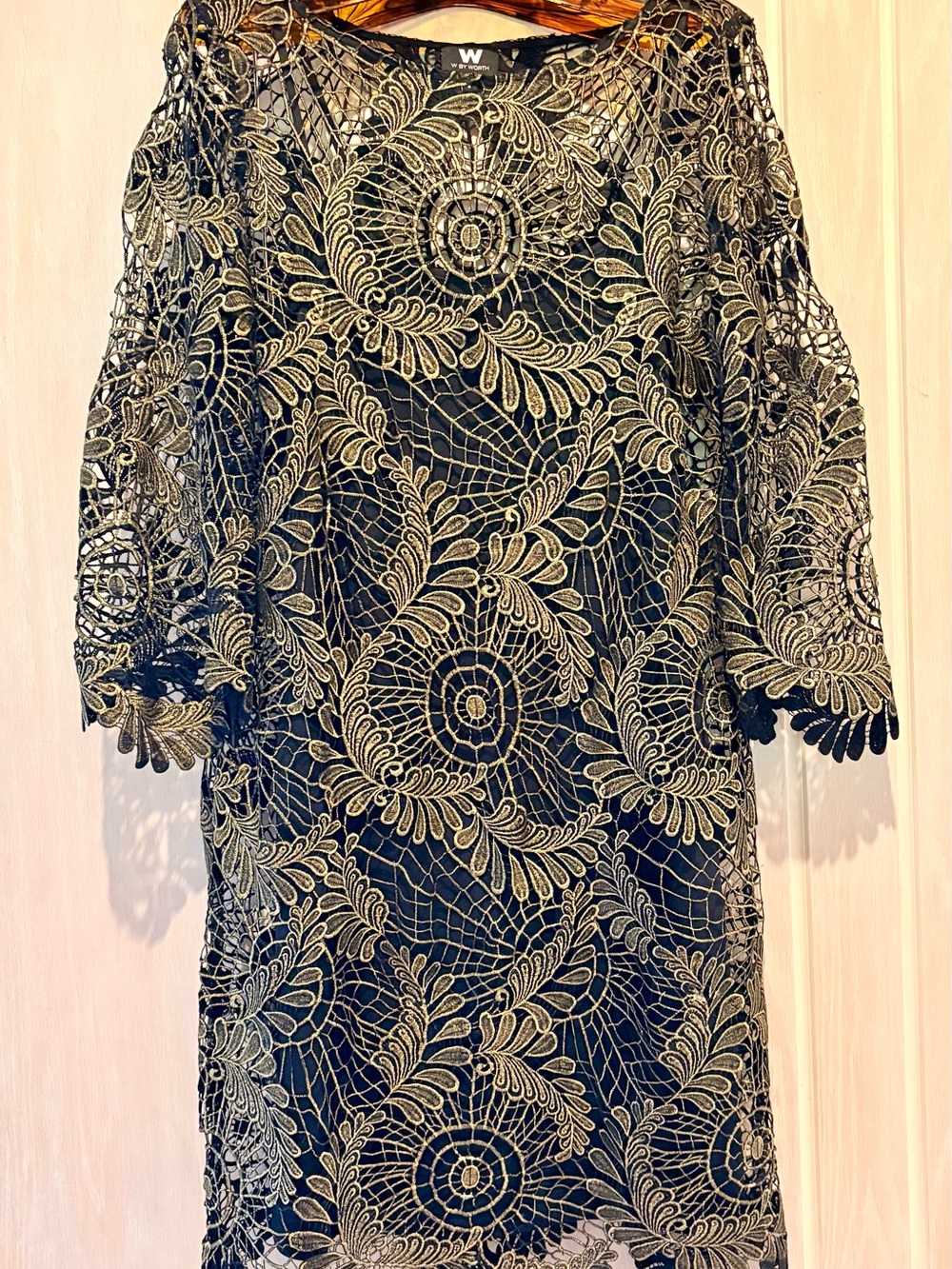 W by Worth Black Dress with Gold Lace Overlay Tunic